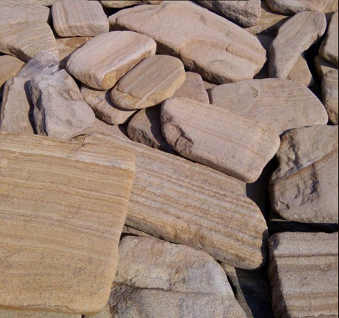 Kamenclub.ru: Песчаник пластушка галтованный желтый с рисунком (3 см)  купить в Перми плитняк - пластушка желтый песчаник 21000 руб/м3   фото КАМЕНЬ КЛУБ