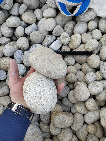 Kamenclub.ru: Галька речная окат (серо-белая) фр. 70-120 мм купить  в Перми галька галечник бело-серая, серо-белая, серая, белая речная природная галька  8000 руб/т   фото КАМЕНЬ КЛУБ