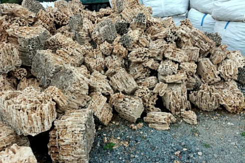 Kamenclub.ru: Крымский природный меотис фр. 100-500 мм.  купить в Перми меотис бежевый рыжий молочный желтый ракушечник 4 500 руб/т   фото КАМЕНЬ КЛУБ