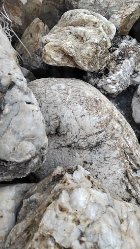 Kamenclub.ru: Кварцевый валунчик фр.100-300 мм.  купить в Перми кварц белый, бежевый молочный рыжий крупный природный камень галечник 7850 руб/т   фото КАМЕНЬ КЛУБ