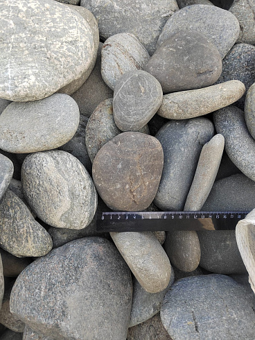 Kamenclub.ru: Галька речная плоская (ассорти) фр. 70-150 мм. купить  в Перми галька галечник серый белый темно-серый синий светло-серый плоская природная галька  9000 руб/т   фото КАМЕНЬ КЛУБ